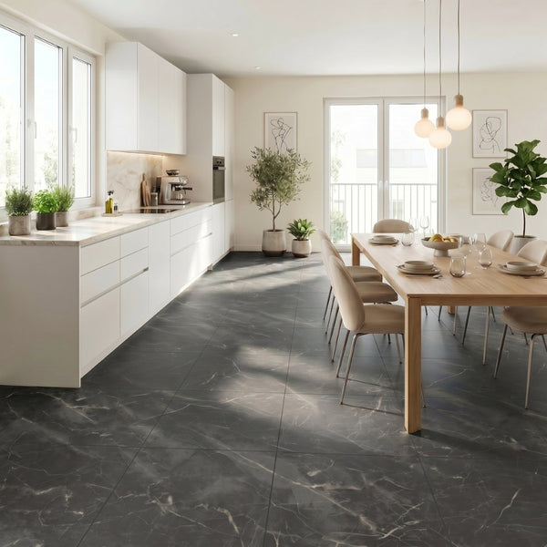 English Elm Peel and Stick Pvc Floor Tiles Large Format Rigid Self-adhesive Marble Look 80 Sq Ft Grey Marble W347P507557
