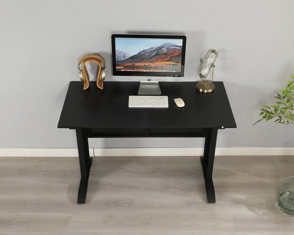 English Elm Computer Desk 47 Inch Rustic Brown Top Steel Frame Modern Home Office Gaming W347P509797