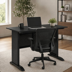 English Elm Computer Desk 47 Inch Rustic Brown Top Steel Frame Modern Home Office Gaming W347P509797
