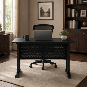 English Elm Computer Desk 47 Inch Rustic Brown Top Steel Frame Modern Home Office Gaming W347P509797
