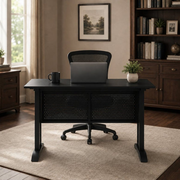 English Elm Computer Desk 47 Inch Rustic Brown Top Steel Frame Modern Home Office Gaming W347P509797