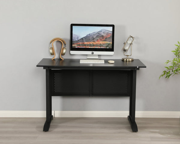 English Elm Computer Desk 47 Inch Rustic Brown Top Steel Frame Modern Home Office Gaming W347P509797