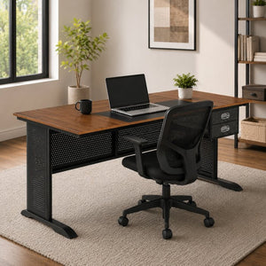 English Elm Computer Desk 63 Inch Rustic Brown Steel Frame Home Office Gaming Writing Table W347P509798