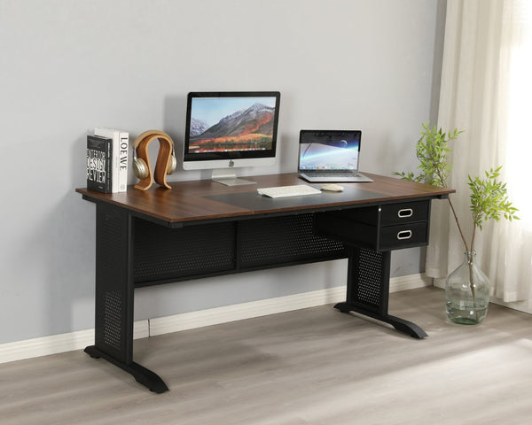 English Elm Computer Desk 63 Inch Rustic Brown Steel Frame Home Office Gaming Writing Table W347P509798