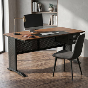 English Elm Computer Desk 63 Inch Rustic Brown Steel Frame Home Office Gaming Writing Table W347P509798