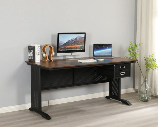 English Elm Computer Desk 63 Inch Rustic Brown Steel Frame Home Office Gaming Writing Table W347P509798