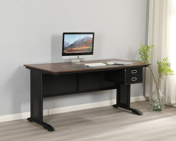 English Elm Computer Desk 63 Inch Rustic Brown Steel Frame Home Office Gaming Writing Table W347P509798