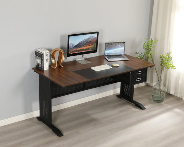 English Elm Computer Desk 63 Inch Rustic Brown Steel Frame Home Office Gaming Writing Table W347P509798