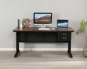 English Elm Computer Desk 63 Inch Rustic Brown Steel Frame Home Office Gaming Writing Table W347P509798