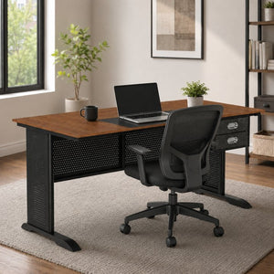 English Elm Computer Desk 63 Inch Rustic Brown Steel Frame Home Office Gaming Writing Table W347P509798