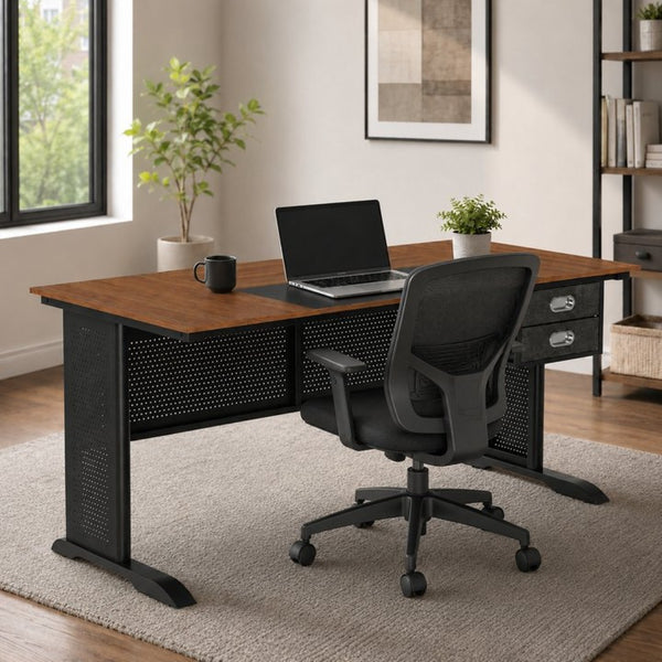 English Elm Computer Desk 63 Inch Rustic Brown Steel Frame Home Office Gaming Writing Table W347P509798