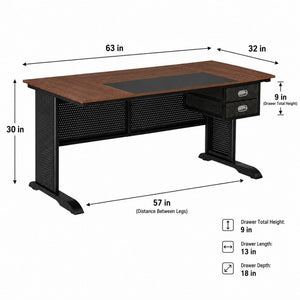 English Elm Computer Desk 63 Inch Rustic Brown Steel Frame Home Office Gaming Writing Table W347P509798