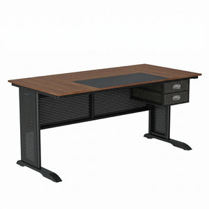 English Elm Computer Desk 63 Inch Rustic Brown Steel Frame Home Office Gaming Writing Table W347P509798