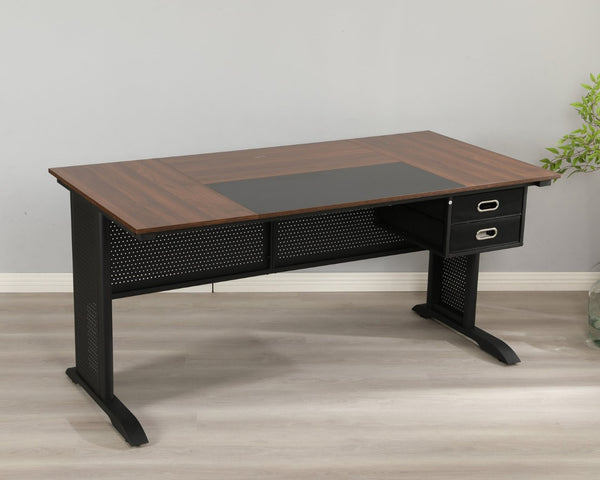 English Elm Computer Desk 63 Inch Rustic Brown Steel Frame Home Office Gaming Writing Table W347P509798
