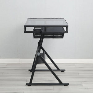 English Elm Drafting Table with Tempered Glass Top Adjustable Height Art Desk Two Storage Drawers W347P527975