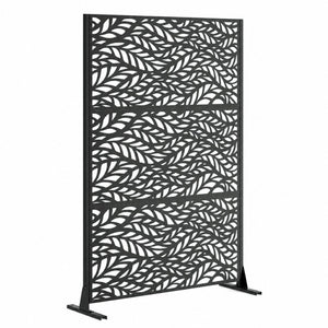 English Elm Metal Geometric Lattice Privacy Screen Freestanding Galvanized Steel Outdoor Patio Divider Panel Black - A W347P528024