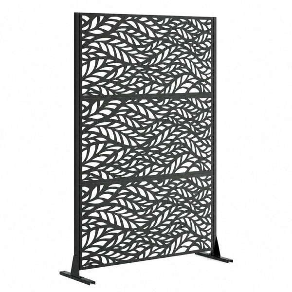 English Elm Metal Geometric Lattice Privacy Screen Freestanding Galvanized Steel Outdoor Patio Divider Panel Black - A W347P528024