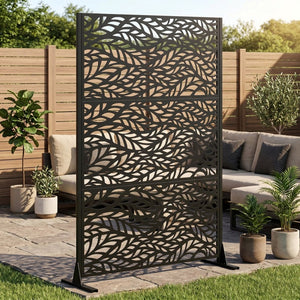 English Elm Metal Geometric Lattice Privacy Screen Freestanding Galvanized Steel Outdoor Patio Divider Panel Black - A W347P528024