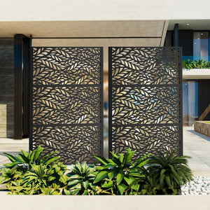 English Elm Metal Geometric Lattice Privacy Screen Freestanding Galvanized Steel Outdoor Patio Divider Panel Black - A W347P528024