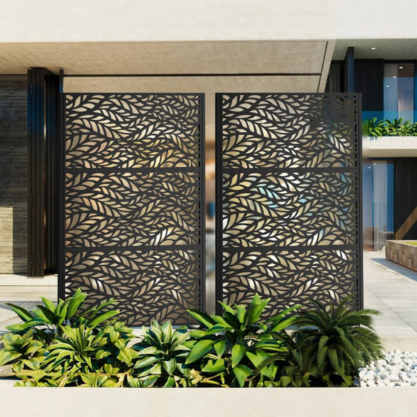 English Elm Metal Geometric Lattice Privacy Screen Freestanding Galvanized Steel Outdoor Patio Divider Panel Black - A W347P528024