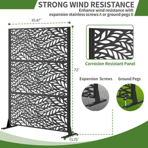 English Elm Metal Geometric Lattice Privacy Screen Freestanding Galvanized Steel Outdoor Patio Divider Panel Black - A W347P528024