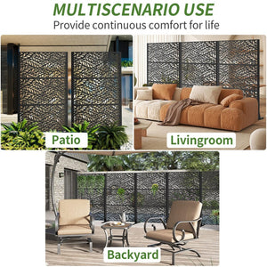 English Elm Metal Geometric Lattice Privacy Screen Freestanding Galvanized Steel Outdoor Patio Divider Panel Black - A W347P528024