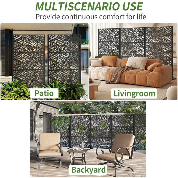 English Elm Metal Geometric Lattice Privacy Screen Freestanding Galvanized Steel Outdoor Patio Divider Panel Black - A W347P528024