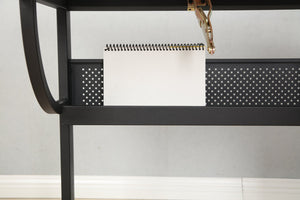 English Elm Black Adjustable Drafting Table Workstation with Stool and Hanging Fabric Storage Drawers W347P537339