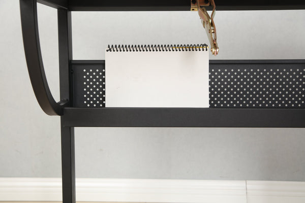 English Elm Black Adjustable Drafting Table Workstation with Stool and Hanging Fabric Storage Drawers W347P537339