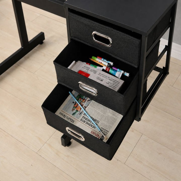 English Elm Black Adjustable Drafting Table Workstation with Stool and Hanging Fabric Storage Drawers W347P537339