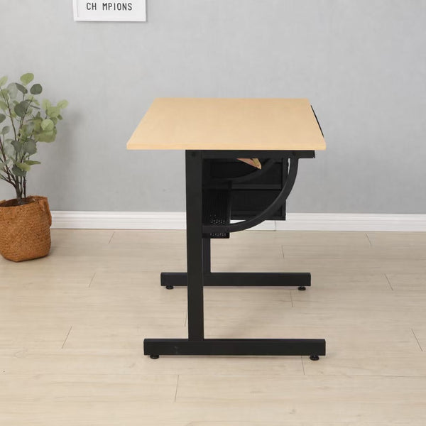 English Elm Maple Tilt Top Drafting Table Set with Stool and Three Fabric Storage Drawers W347P537342