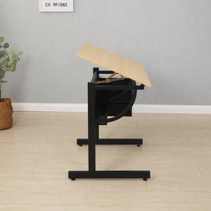English Elm Maple Tilt Top Drafting Table Set with Stool and Three Fabric Storage Drawers W347P537342