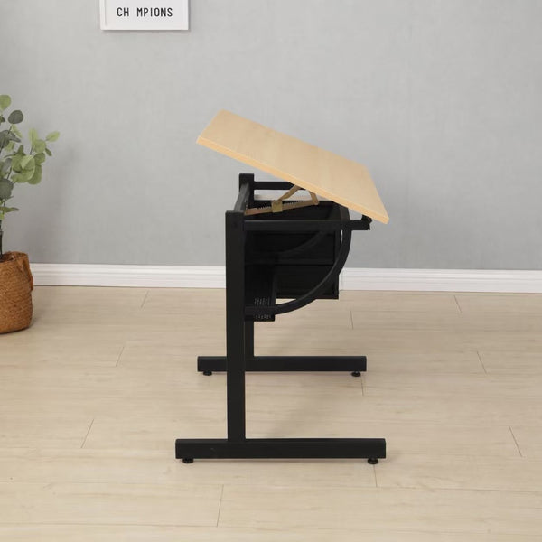 English Elm Maple Tilt Top Drafting Table Set with Stool and Three Fabric Storage Drawers W347P537342
