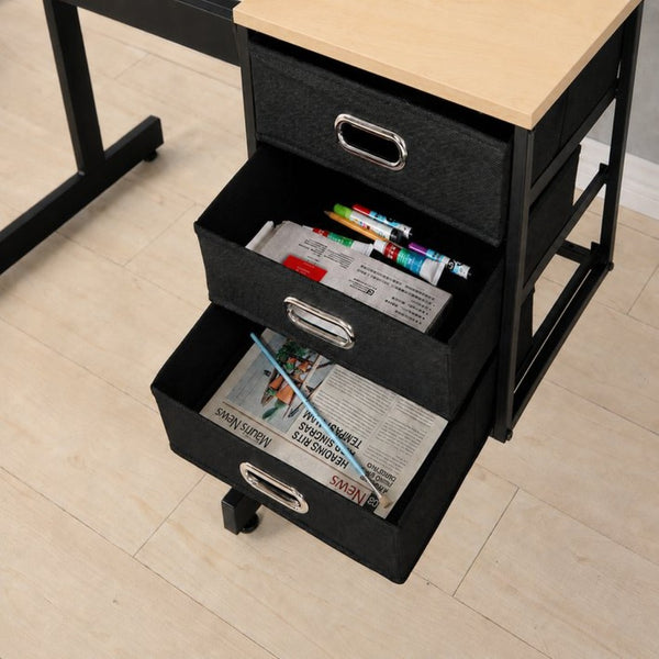 English Elm Maple Tilt Top Drafting Table Set with Stool and Three Fabric Storage Drawers W347P537342