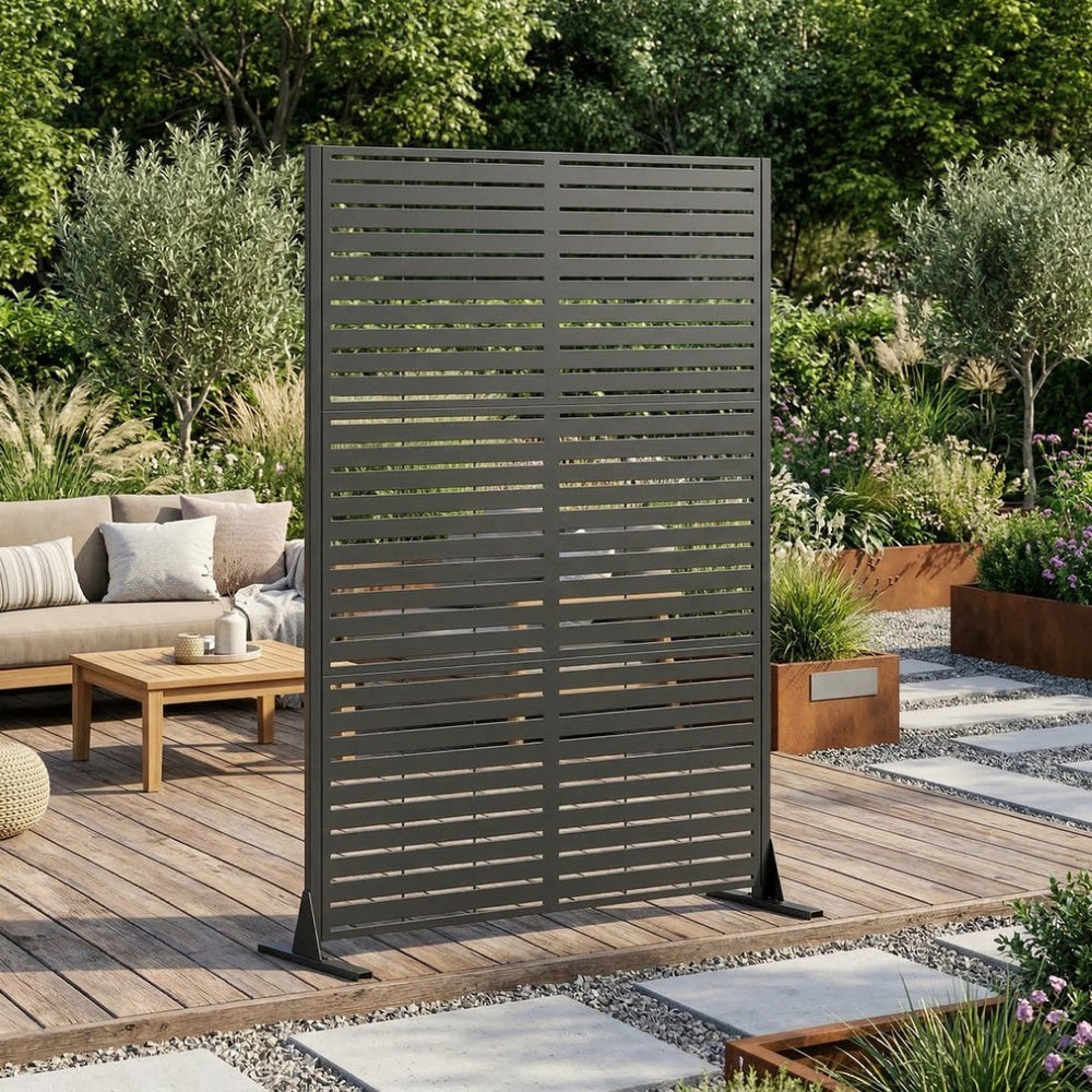 English Elm Metal Geometric Lattice Privacy Screen Freestanding Galvanized Steel Outdoor Patio Divider Panel Black - B W347P538511