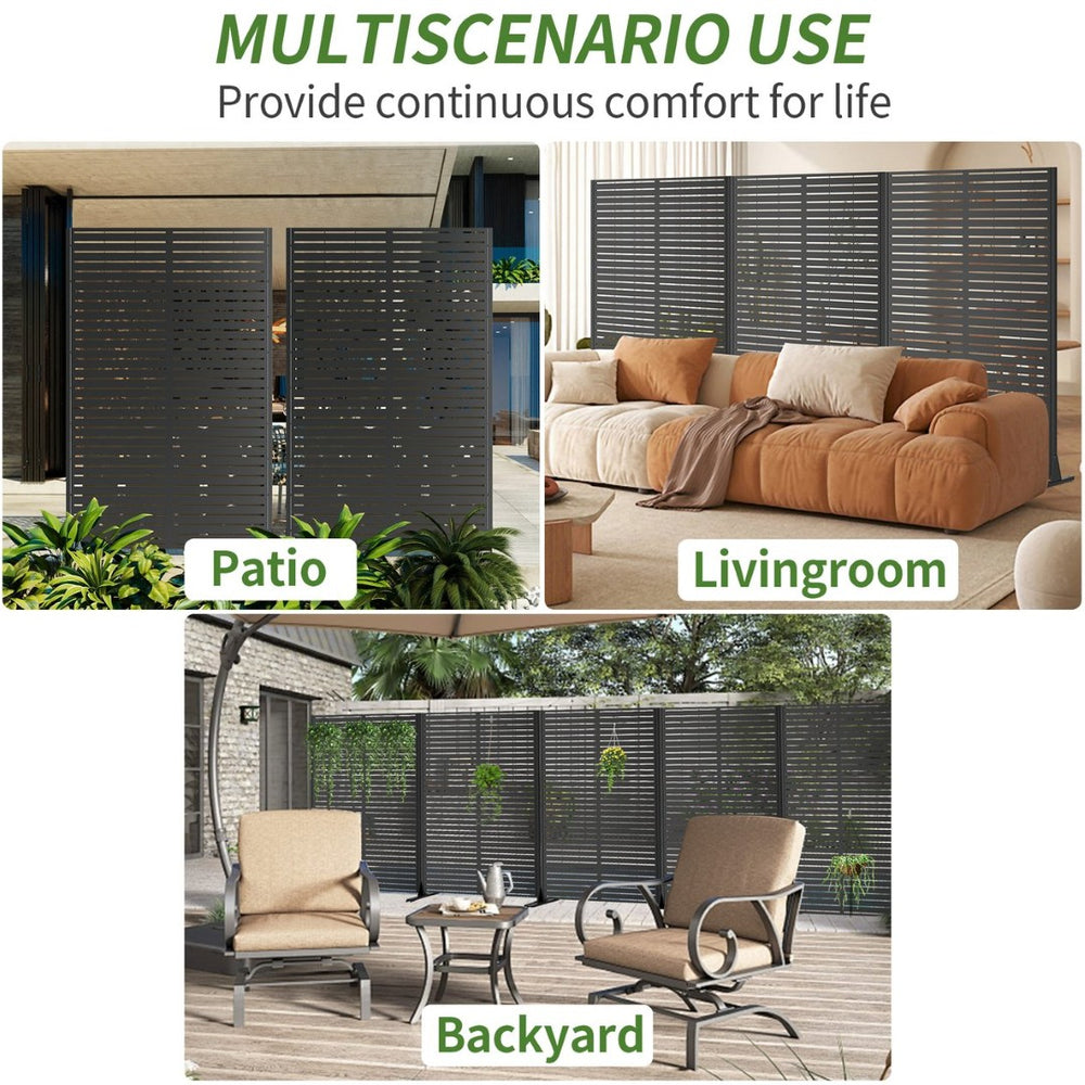 English Elm Metal Geometric Lattice Privacy Screen Freestanding Galvanized Steel Outdoor Patio Divider Panel Black - B W347P538511