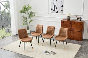 English Elm Dining Chairs Set of 4 Leathaire High Back with Black Metal Gold-Tipped Legs Brown W3493P444927