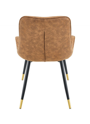 English Elm Dining Chairs Set of 4 Leathaire High Back with Black Metal Gold-Tipped Legs Brown W3493P444927
