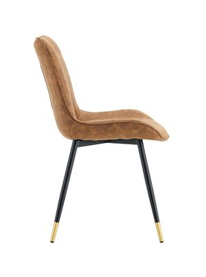 English Elm Dining Chairs Set of 4 Leathaire High Back with Black Metal Gold-Tipped Legs Brown W3493P444927
