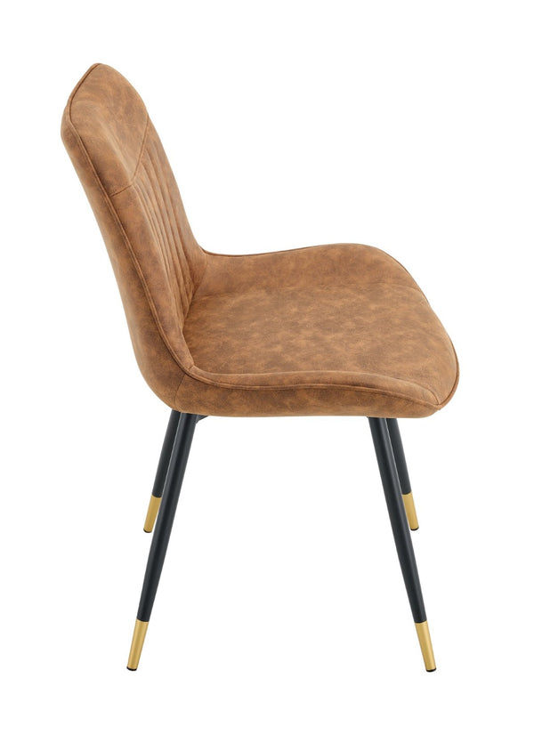 English Elm Dining Chairs Set of 4 Leathaire High Back with Black Metal Gold-Tipped Legs Brown W3493P444927