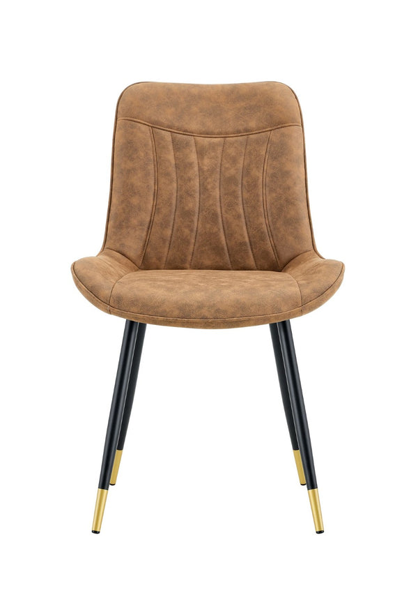 English Elm Dining Chairs Set of 4 Leathaire High Back with Black Metal Gold-Tipped Legs Brown W3493P444927