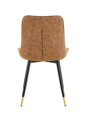 English Elm Dining Chairs Set of 4 Leathaire High Back with Black Metal Gold-Tipped Legs Brown W3493P444927