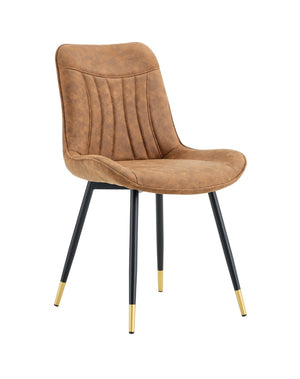 English Elm Dining Chairs Set of 4 Leathaire High Back with Black Metal Gold-Tipped Legs Brown W3493P444927