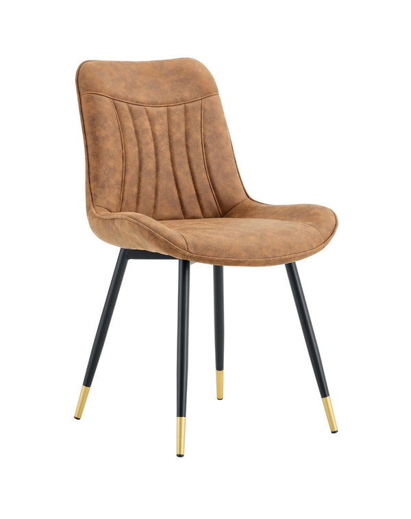 English Elm Dining Chairs Set of 4 Leathaire High Back with Black Metal Gold-Tipped Legs Brown W3493P444927