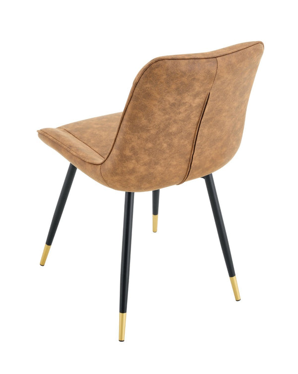 English Elm Dining Chairs Set of 4 Leathaire High Back with Black Metal Gold-Tipped Legs Brown W3493P444927