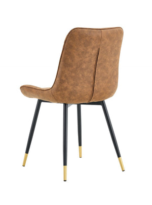 English Elm Dining Chairs Set of 4 Leathaire High Back with Black Metal Gold-Tipped Legs Brown W3493P444927