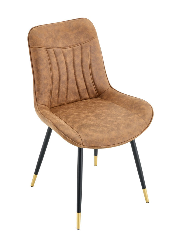 English Elm Dining Chairs Set of 4 Leathaire High Back with Black Metal Gold-Tipped Legs Brown W3493P444927