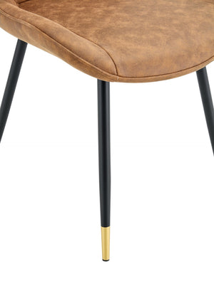 English Elm Dining Chairs Set of 4 Leathaire High Back with Black Metal Gold-Tipped Legs Brown W3493P444927