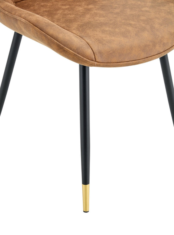English Elm Dining Chairs Set of 4 Leathaire High Back with Black Metal Gold-Tipped Legs Brown W3493P444927