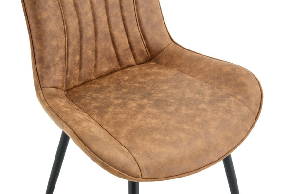 English Elm Dining Chairs Set of 4 Leathaire High Back with Black Metal Gold-Tipped Legs Brown W3493P444927